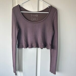 Free People We The Free Waffle Knit Long Sleeve Peplum Babydoll‎ Ruffle Purple S